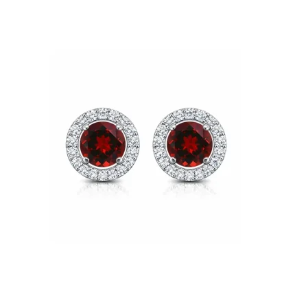 silver studs cluster with 6mm round Garnet and cubic zirconia