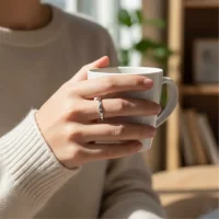 model wearing Silver Ring (challa) with small round Cubic Zirconia