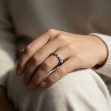 model wearing Silver Ring (challa) with small round Cubic Zirconia