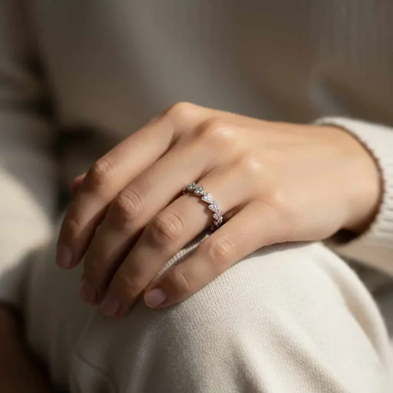 model wearing Silver Ring (challa) with small round Cubic Zirconia