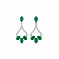 Silver Earrings with 5x7 mm oval shaped Green Onyx Gemstone and Cubic Zirconia