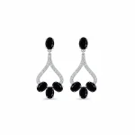 Silver Earrings with 5x7 mm oval shaped Black Onyx Gemstone and Cubic Zirconia