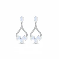 5x7 mm oval shaped Rainbow moonstone Gemstone and Cubic Zirconia