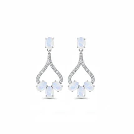 5x7 mm oval shaped Rainbow moonstone Gemstone and Cubic Zirconia