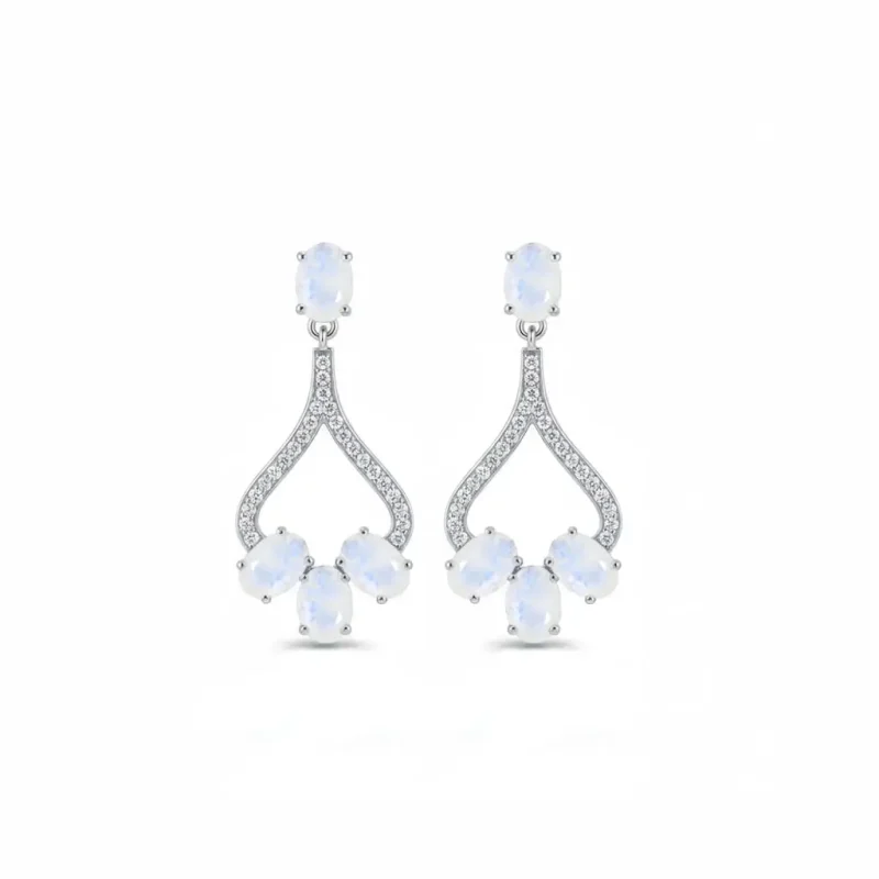 5x7 mm oval shaped Rainbow moonstone Gemstone and Cubic Zirconia