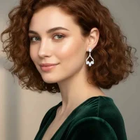 model wearing 5x7 mm oval shaped Rainbow moonstone Gemstone and Cubic Zirconia