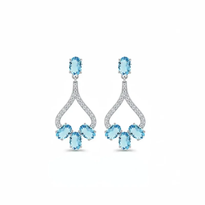 5x7 mm oval shaped Blue Topaz Gemstone and Cubic Zirconia