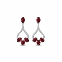 Silver Earrings with 5x7 mm oval shaped Garnet Gemstone and Cubic Zirconia
