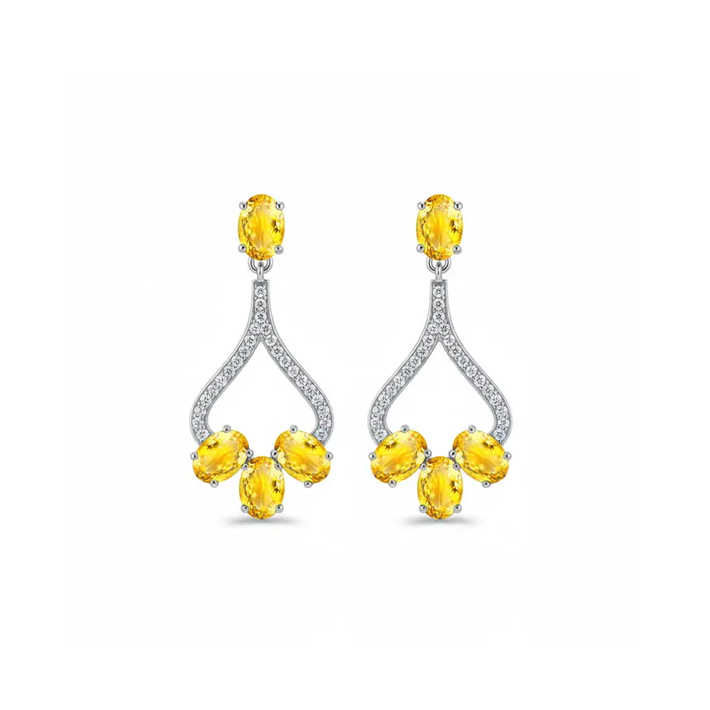 silver earring gemstone with cz 1h citrine a 5x7 mm oval shaped Citrine Gemstone and Cubic Zirconia