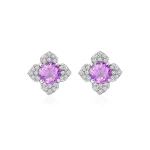 Silver Studs flower shaped with 6mm round shaped Brazilian Amethyst Gemstone and Cubic Zirconia
