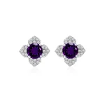 Silver Studs flower shaped with 6mm round shaped Amethyst Gemstone and Cubic Zirconia
