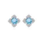 Silver Studs flower shaped with 6mm round shaped Blue Topaz Gemstone and Cubic Zirconia