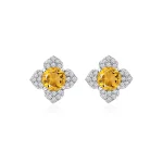 Silver Studs flower shaped with 6mm round shaped Citrine Gemstone and Cubic Zirconia