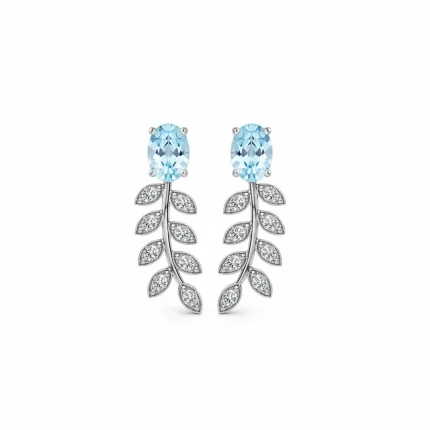 silver earrings gemstones with 5x7 mm oval blue topaz