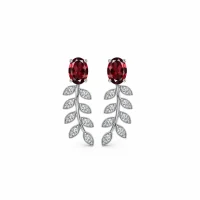 silver earrings gemstones with 5x7 mm oval garnet