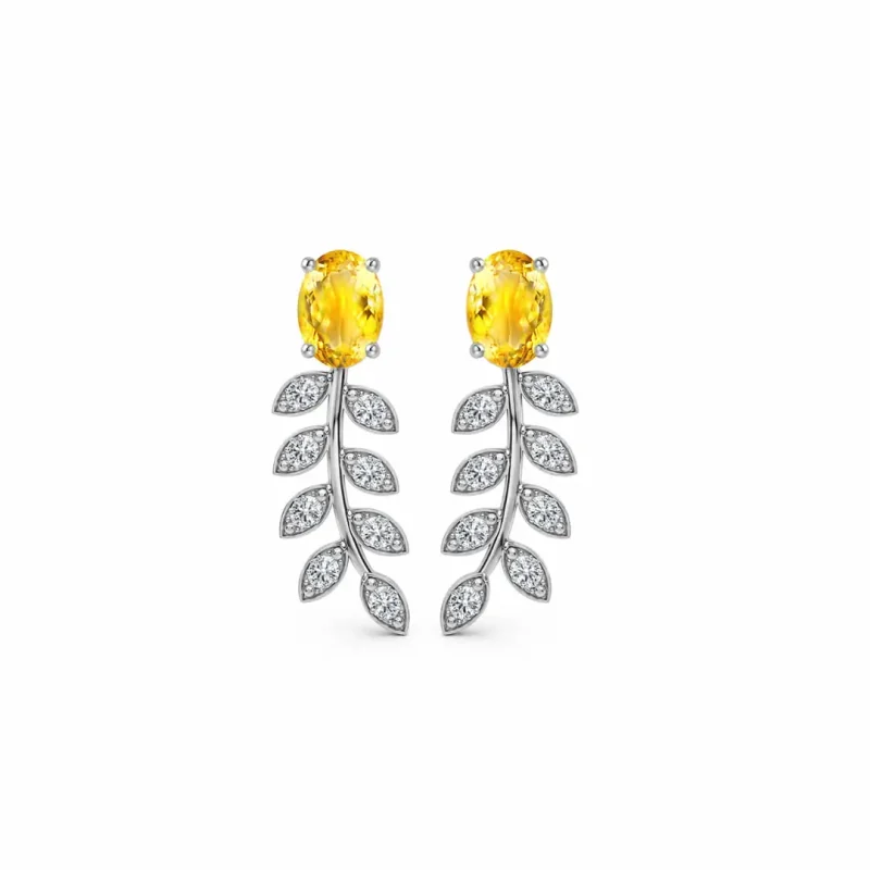 silver earrings gemstones with 5x7 mm oval citrine
