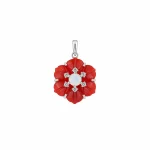 silver pendant with carved flower red onyx gemstone with rainbow moonstone and cubic zirconia