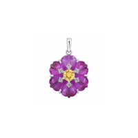 silver pendant with carved flower amethyst gemstone with citrine and cubic zirconia