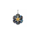 silver pendant with carved flower labradorite gemstone with citrine and cubic zirconia