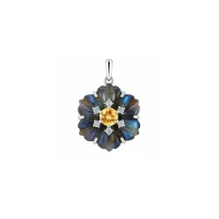 silver pendant with carved flower labradorite gemstone with citrine and cubic zirconia