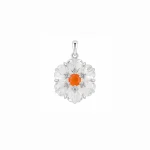 silver pendant with carved flower crystal gemstone with carnelian and cubic zirconia