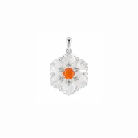 silver pendant with carved flower crystal gemstone with carnelian and cubic zirconia